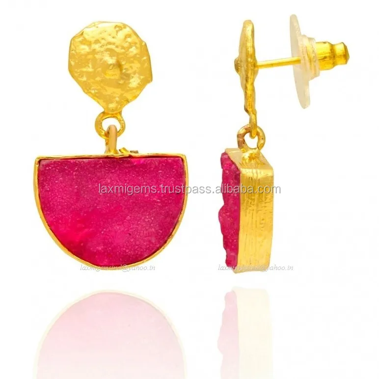 Three color Green White and Orange Wholesale Druzy Handmade 925 Silver Gold Plated Earrings Jewelry