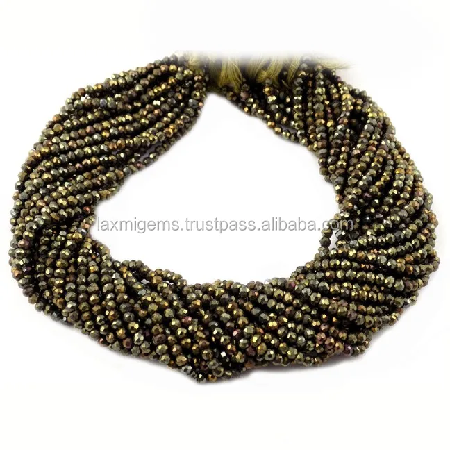 Wholesale Natural Faceted 3-3.5 mm Pyrite Round Loose Gemstone Beads Supplier
