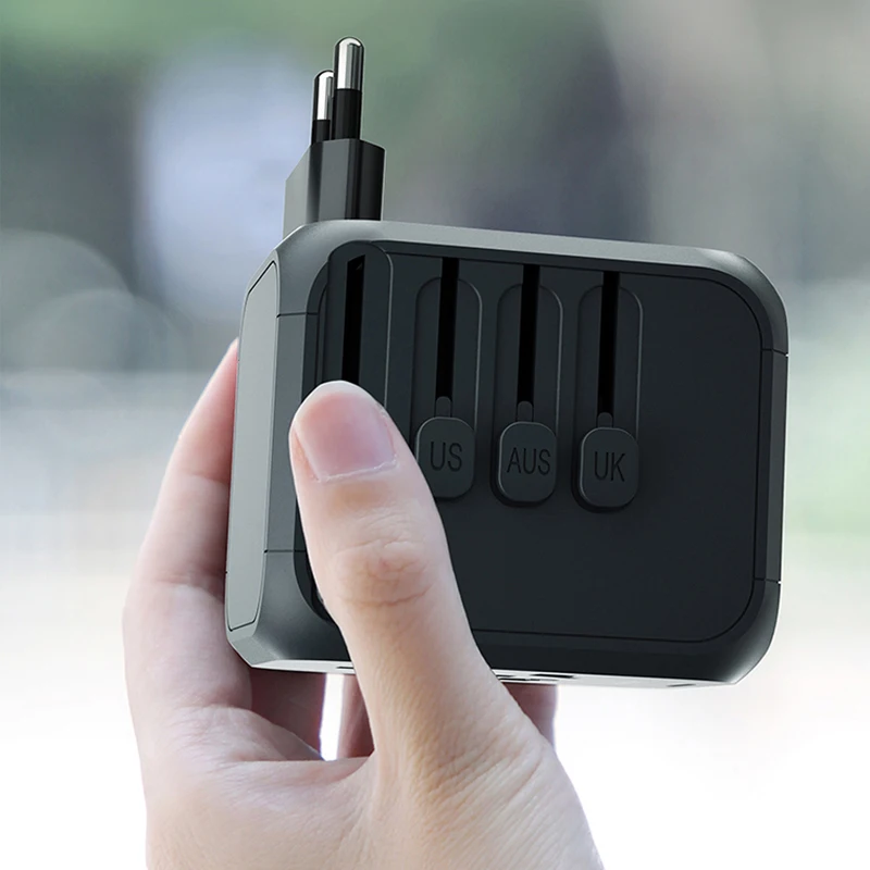 
Licheers All in One Usb Universal Travel Adapter Us Eu Plug Adapter Universal Travel Wall Plug Adapter Electrical Plug Black 