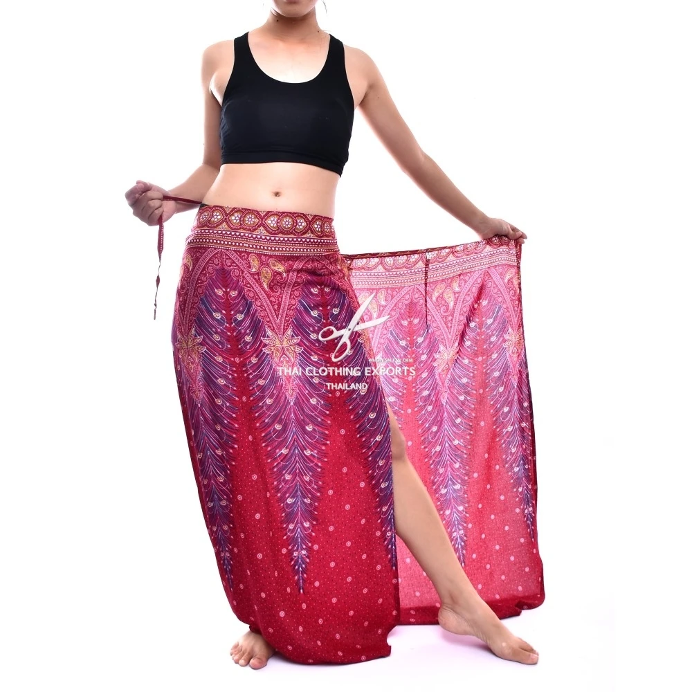 Брюки-саронг с принтом павлина брюки запахом пляжные