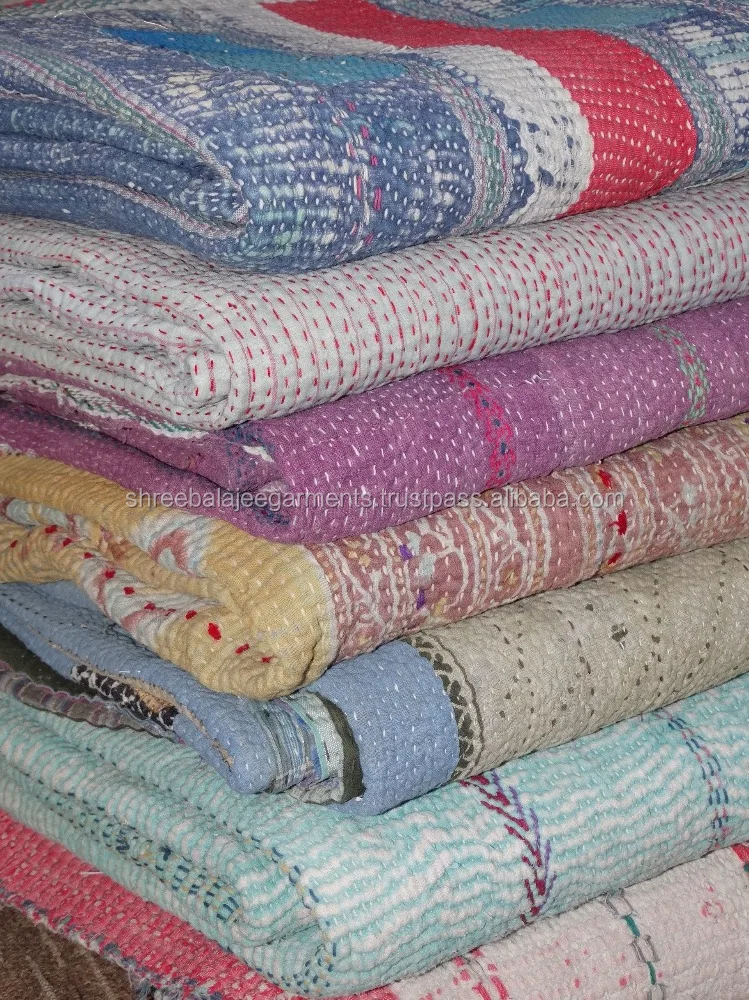 Indian Heavy Kantha Quilts Vintage Handmade Throw Bedding Bedspread Coverlet