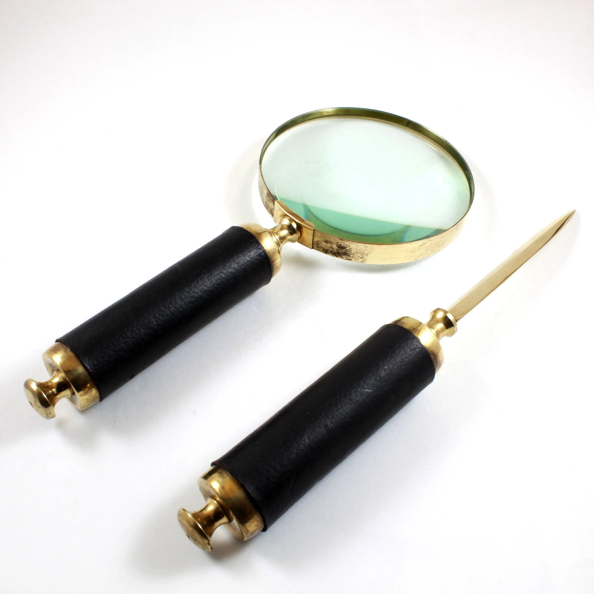Brass Nautical Hand held Magnifier Magnifying Glass Lens with Letter Opener Curvy Handle Grip MG527