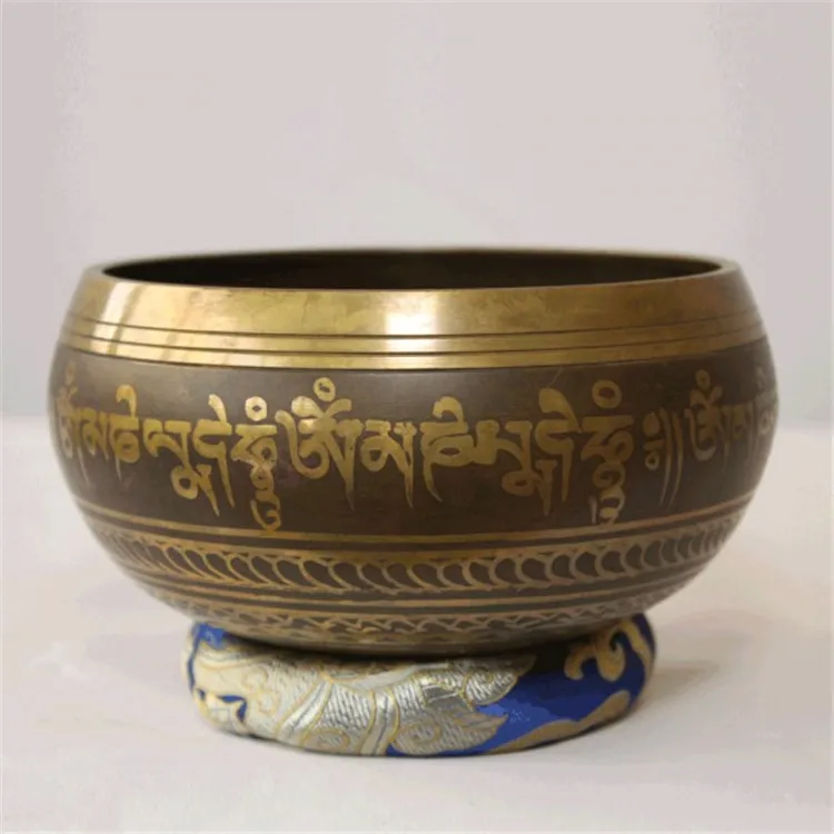 Buddhist Yoga Meditation Bowl - Tibetan Singing Bowl With Suede Striker - Mantra Om Mani Tibetan Singing Bowl