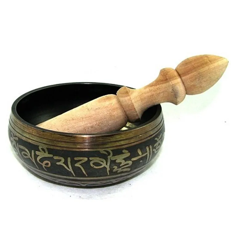Buddhist Yoga Meditation Bowl - Tibetan Singing Bowl With Suede Striker - Mantra Om Mani Tibetan Singing Bowl