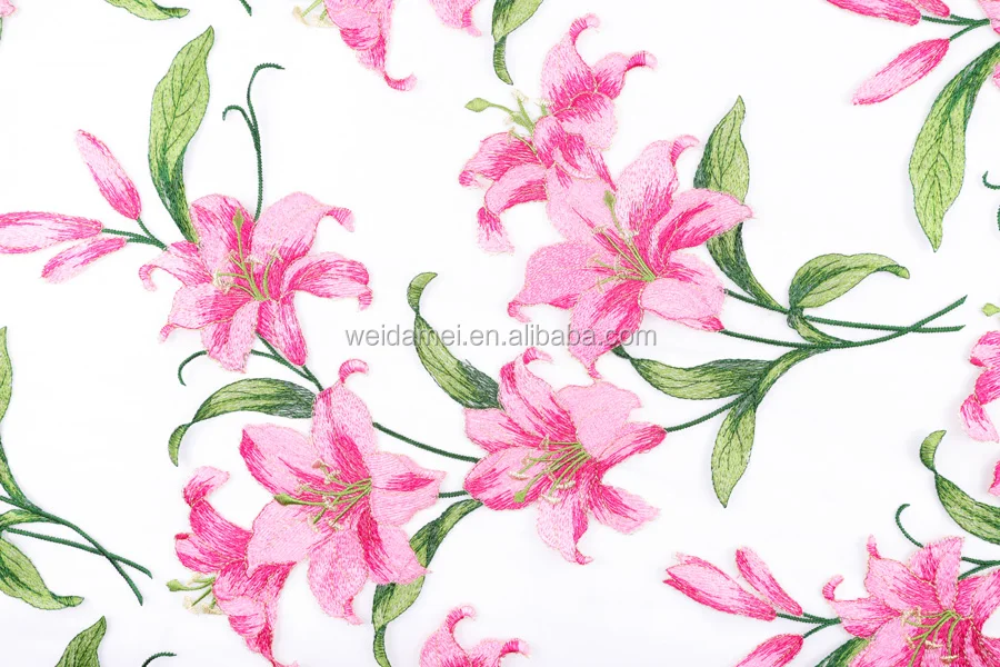 Cheap pink stylish flower net tulle garment accessories embroidery floral embroidered tulle fabric