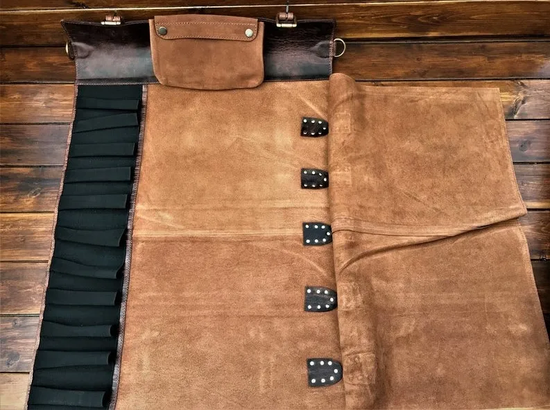 High Quality Leather Chef Knife Rolling Tool Bag Multi Chef Tool Storing Pouch Professional Chef Knife Bag