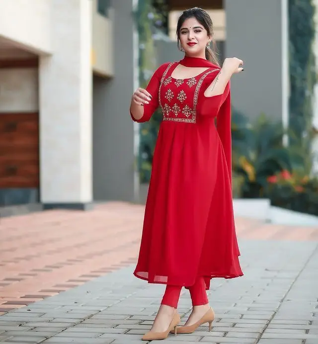 kurtis ladies Georgotte women anarkali latest fashion design ready wear low price Bottom with dupatta indian dress wholesale