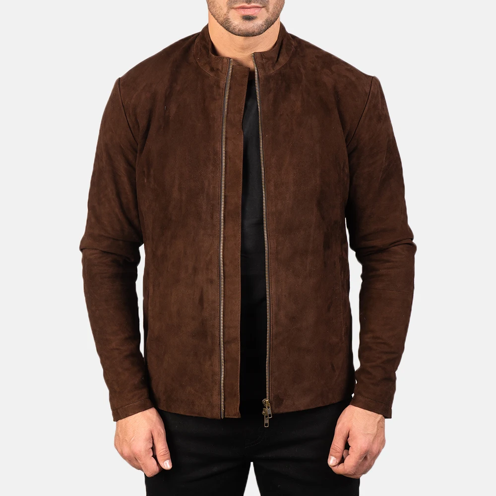 
High Quality Goat skin Leather Jacket in Brown Colour Charcoal Mocha Suede Biker Jacket new arrival custom leather jacket 
