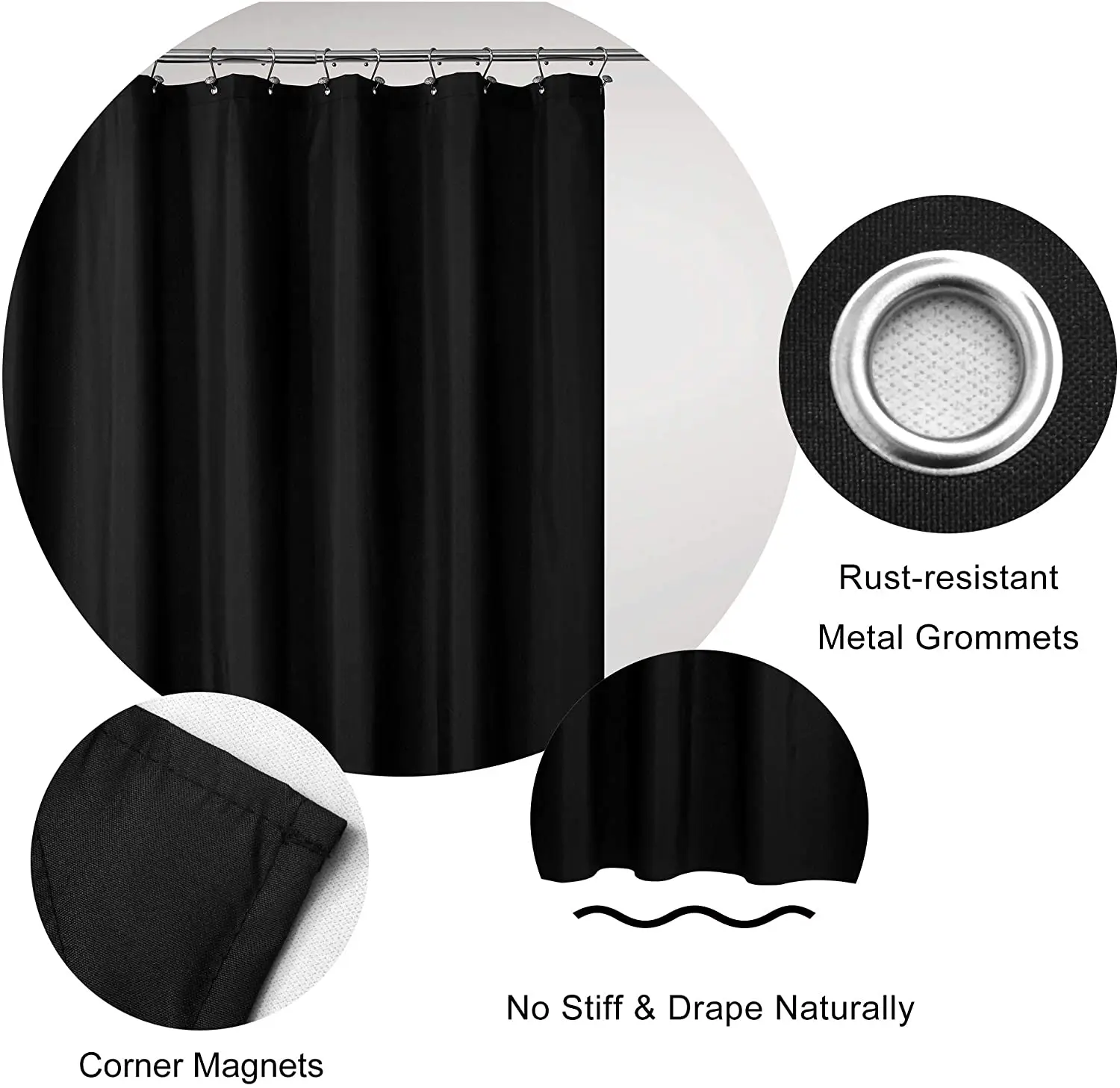 Waterproof Fabric Shower Curtain or Liner Breathable TPU & Machine Washable
