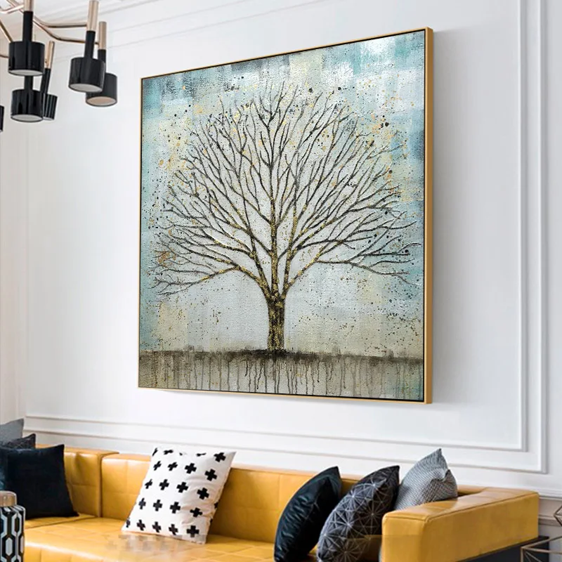 Пользовательский дизайн картина с золотыми листьями настенное стекло европейская Абстрактная живопись для гостиной 20*20 дюймов