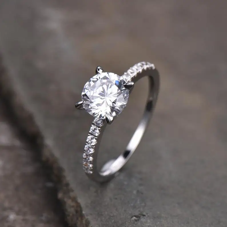 7mm Round Shape CZ Diamond Wedding Band Cubic Zirconia Solitaire Ring 925 Sterling Silver Engagement Promise
