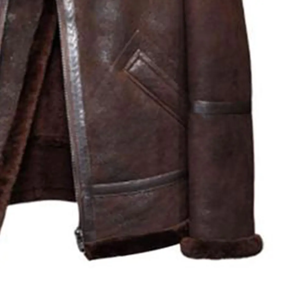  Мужская зимняя куртка-бомбер с воротником из натурального меха/куртка-бомбер натуральной овчины шоколадно-коричневого цвета/Новейшая стильная для мужчин