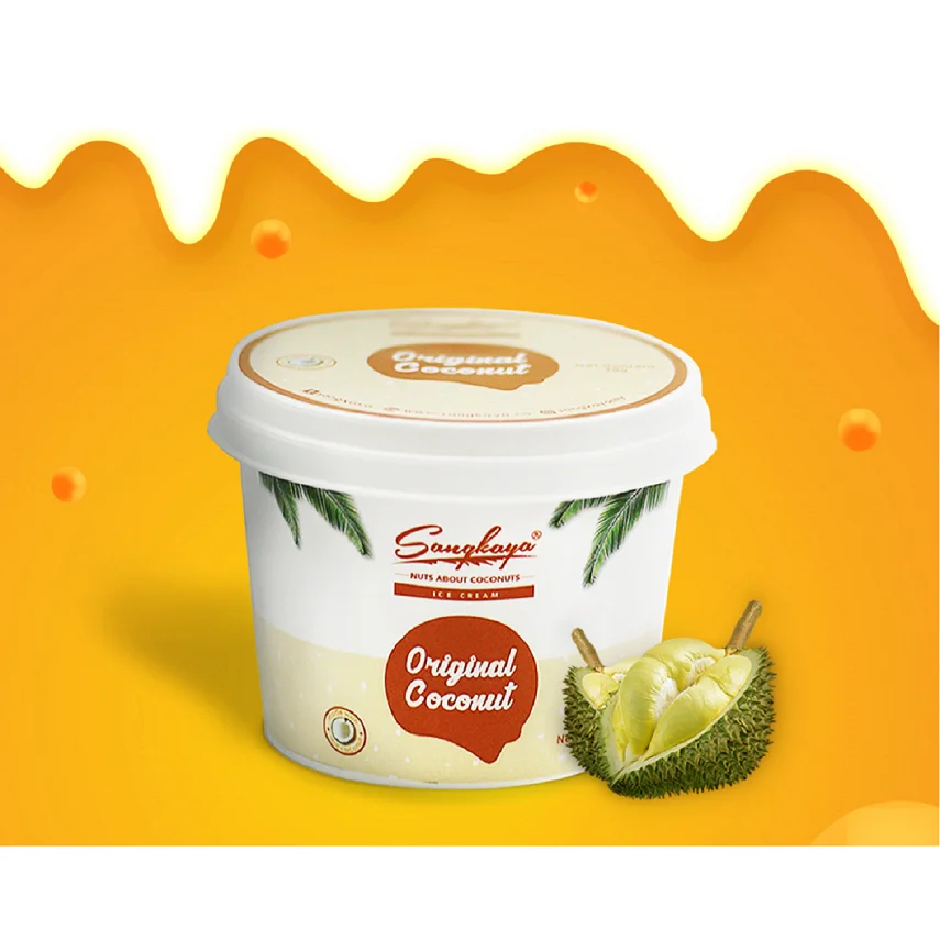 Premium Tasty Pasteurised Coconut 100ml Cup Durian Coconut Ice Cream In Box Packing