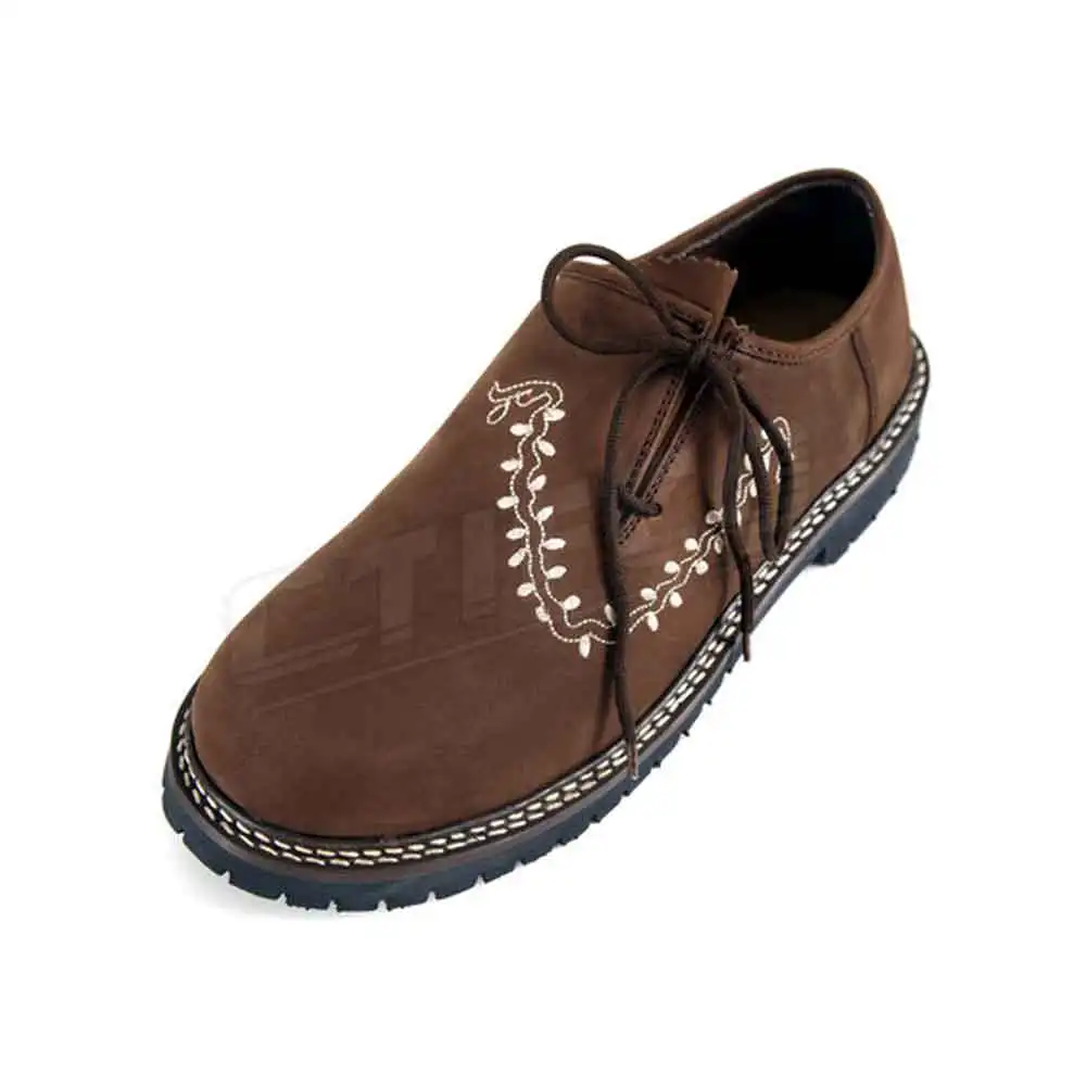 Latest Dark Brown Leather Bavarian Shoes For Men