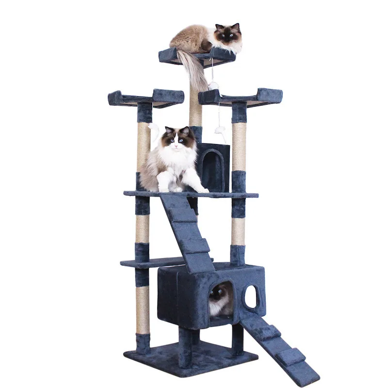 
64.5in extra large multi-level cat tree complex tree cat food 160 cm condo pet play house furniture activity scratcher 