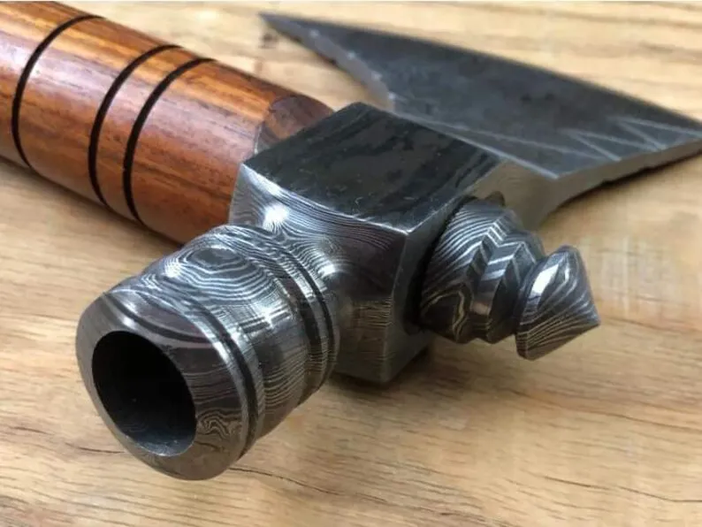 Brand New Custom Made Damascus Steel Tomahawk Axe Hatchet with Rose Wood Handle