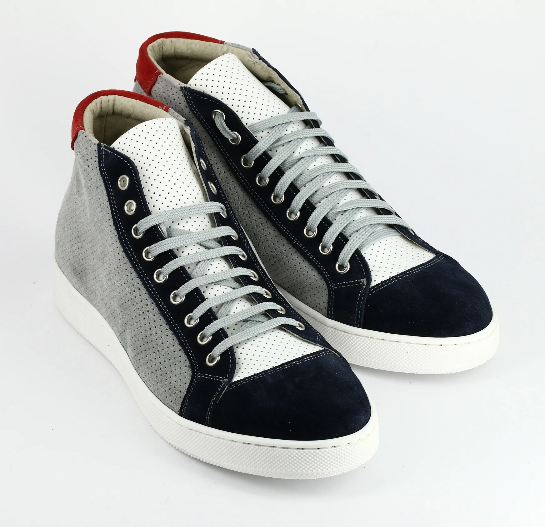 PERFORATED SUEDE AND LEATHER HIGH ANKLE SNEAKERS