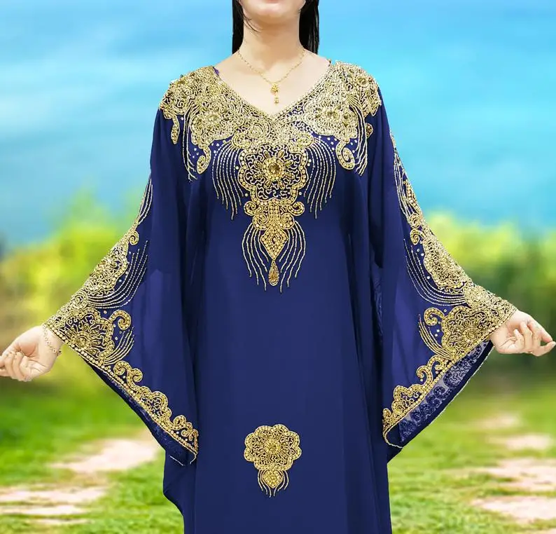 
Blue Georgette Party Wear Hand Work indian kaftan abaya 