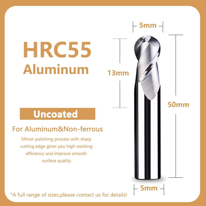 D3 4 5 6 8 10 12 14 Carbide End Mill Aluminum Ball Nose Milling Cutter for Aluminium