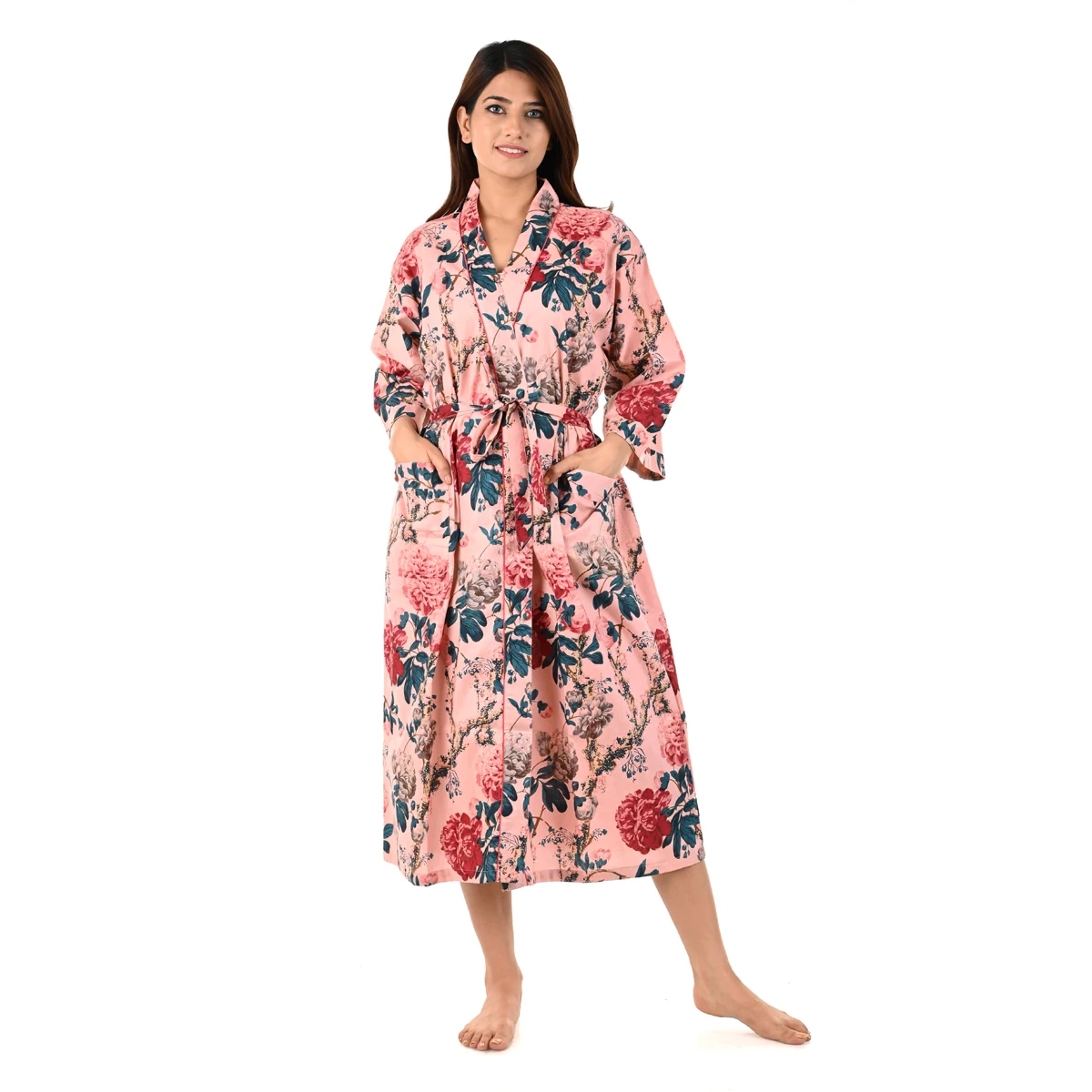 Wholesale Women Cotton Robes Floral Print  Kimonos Bathrobe