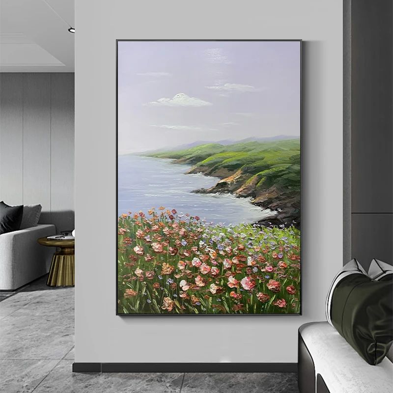 
Flower Impression Canvas Painting Green Pink Poster Modern Wall Picture for Living Room Luxury Huge 