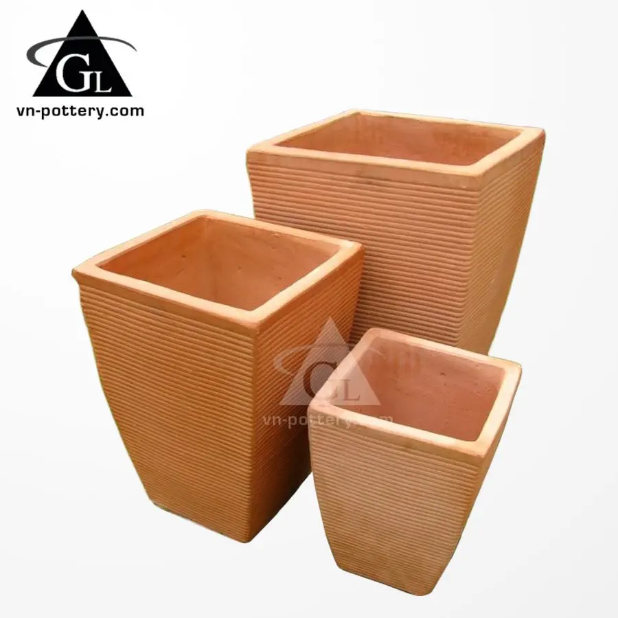 Terracotta squares pots Terracotta set of 3 clay pot plant home & garden wholesale