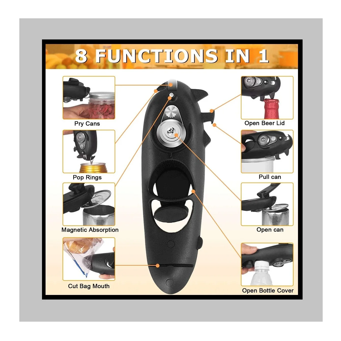 8 in 1 Hand Can Opener Kitchen Tool Multi-function Can Opener Manual with Magnet Stainless Steel Easy Can Jar Opener