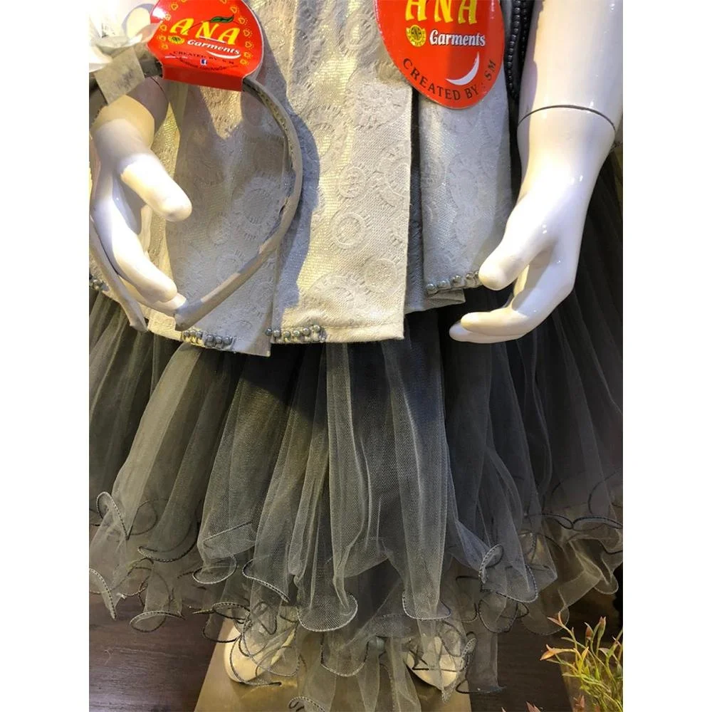 decoration pleated wedding frock 4 to 7  year girl birthday gown party dress