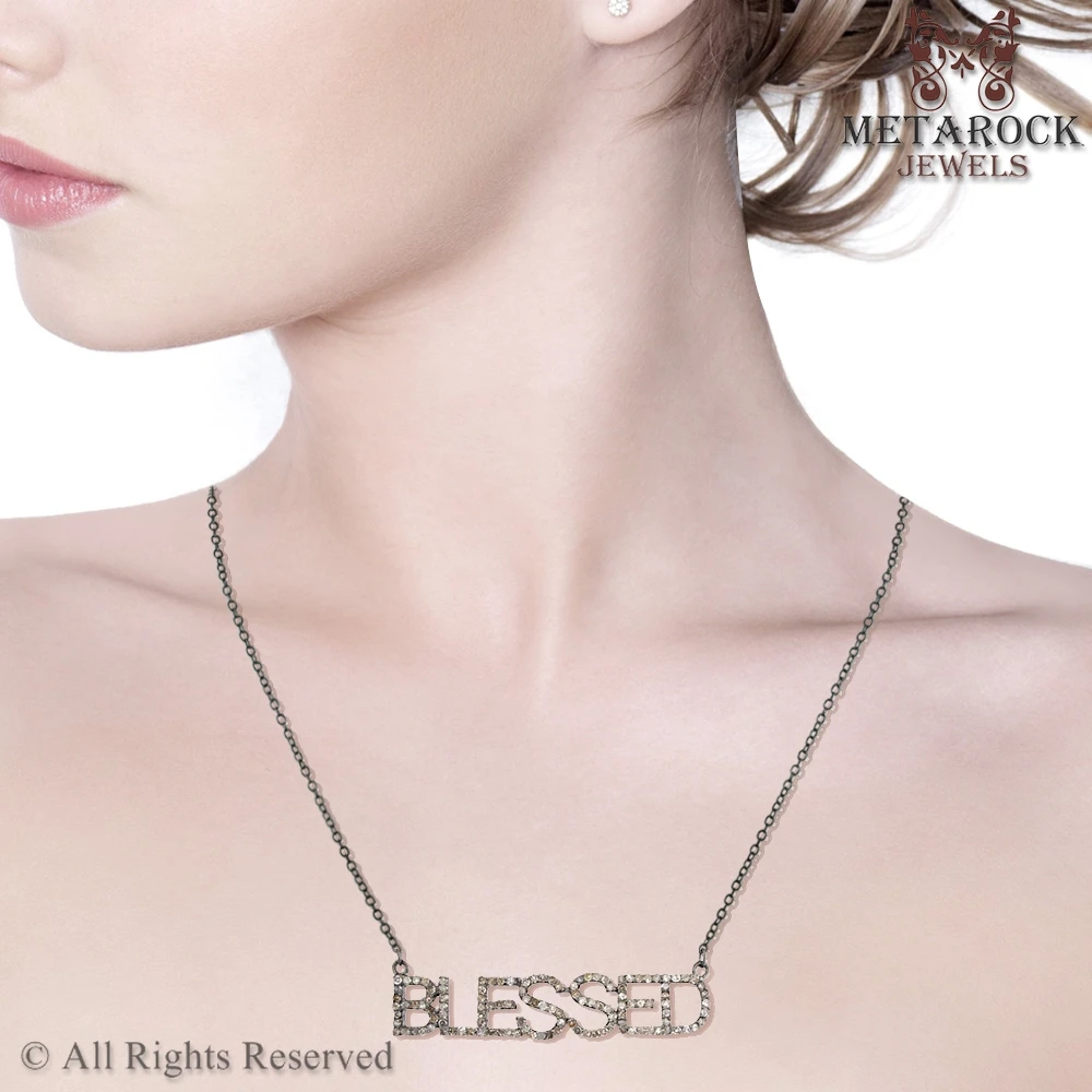 Single Line Diamond 925 Sterling Silver Initial BLESSED Handmade Fashion Necklace Jewelry Supplier & Manufacturer