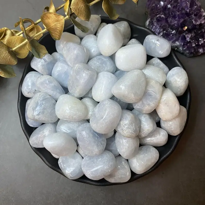 Blue calcite  healing crystal tumbled stone medium/ large tumbled stone  with premium quality : Blue calcite  Tumbled stone
