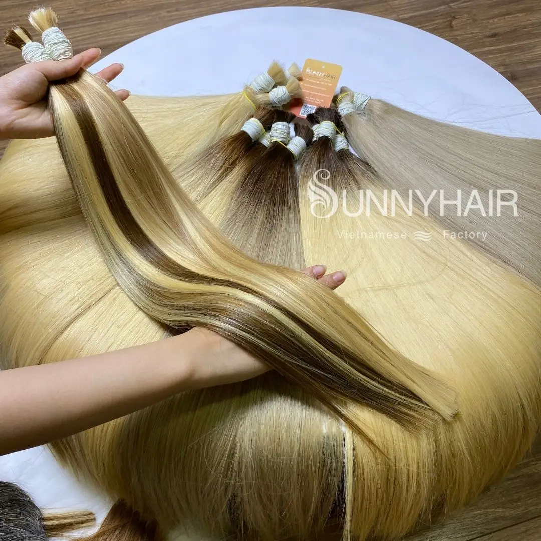 Top Quality 100% Virgin Human Bulk Hair Extension Customizable Length Color Blonde 613 Black From Top Vietnam Hair Supplier
