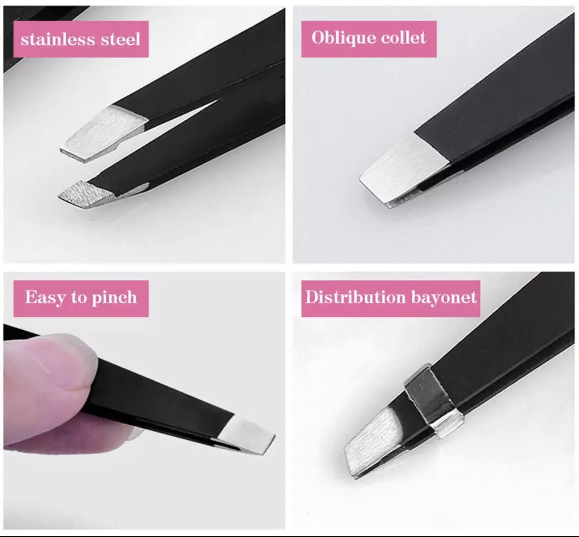 eyebrow tweezers set 4 piece stainless steel with leather pouch hair plucker beauty tool hairremoval plucking kit