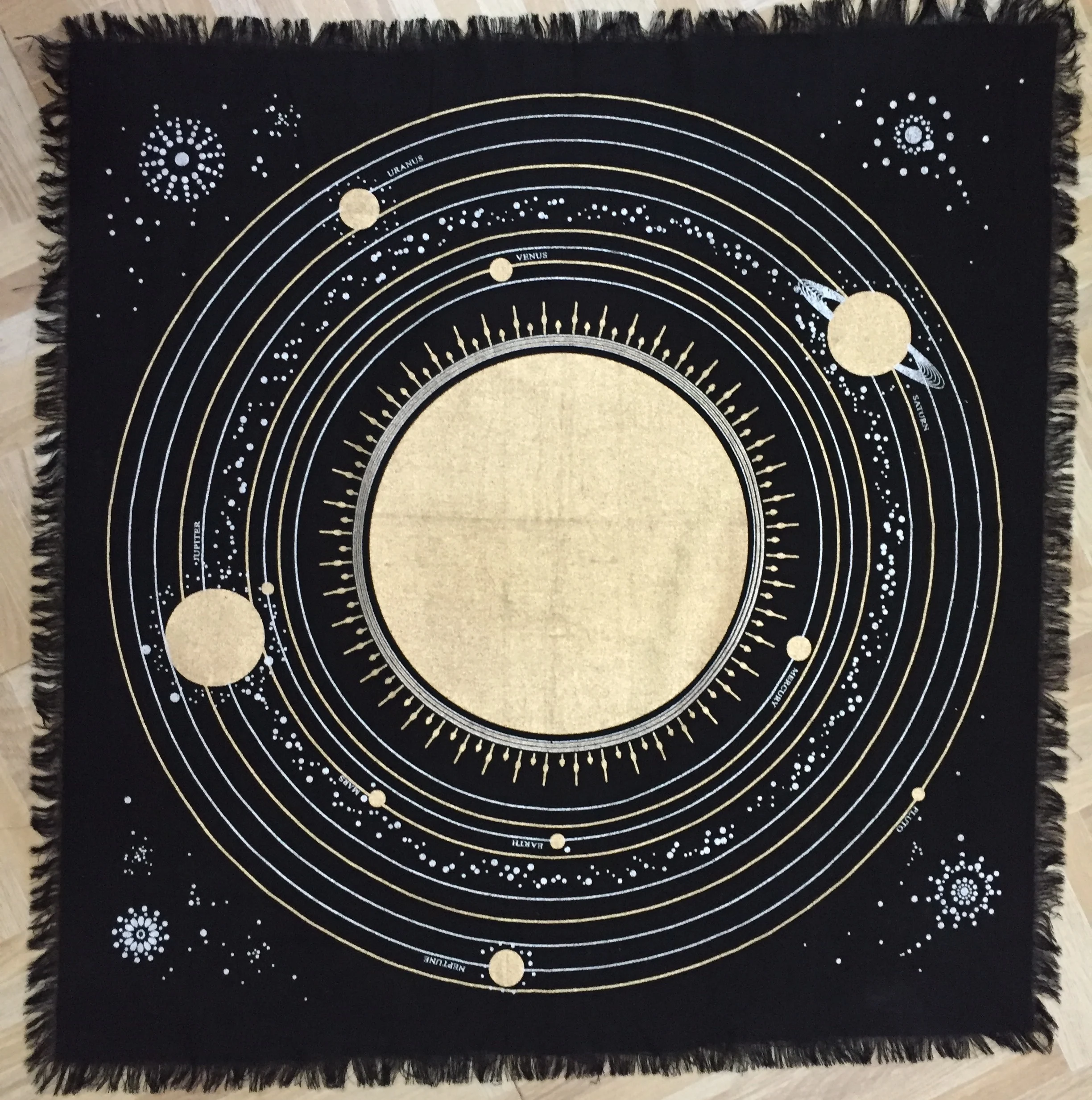 Cotton Altar Cloth 24 X 24 Spiritual Square Table Cover Solar System Panel Black Gold Alter Cloth