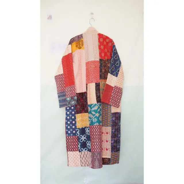 Хлопковое стеганое платье Kantha кимоно пляжная одежда хлопковый банный халат ручной строчки