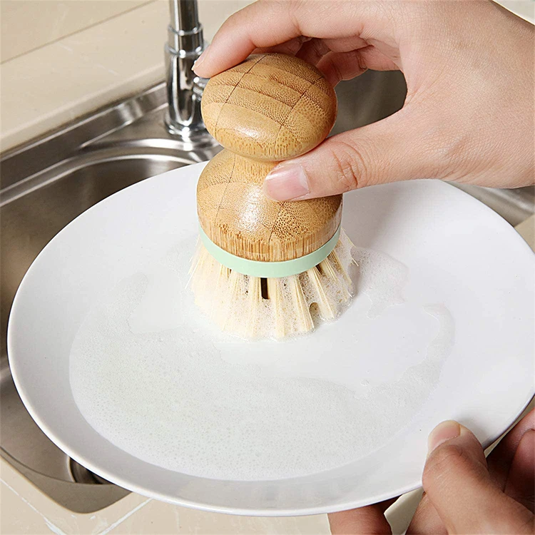 Household Cleaning Bamboo Mini Scrub Brush Coconut Bristles Pot Brushes Dish Scrubber for Kitchen Sink, Bathroom