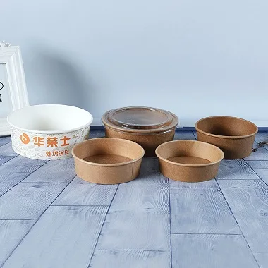  500ml Disposable and Degradable Kraft Paper Salad Bowl For Take Away