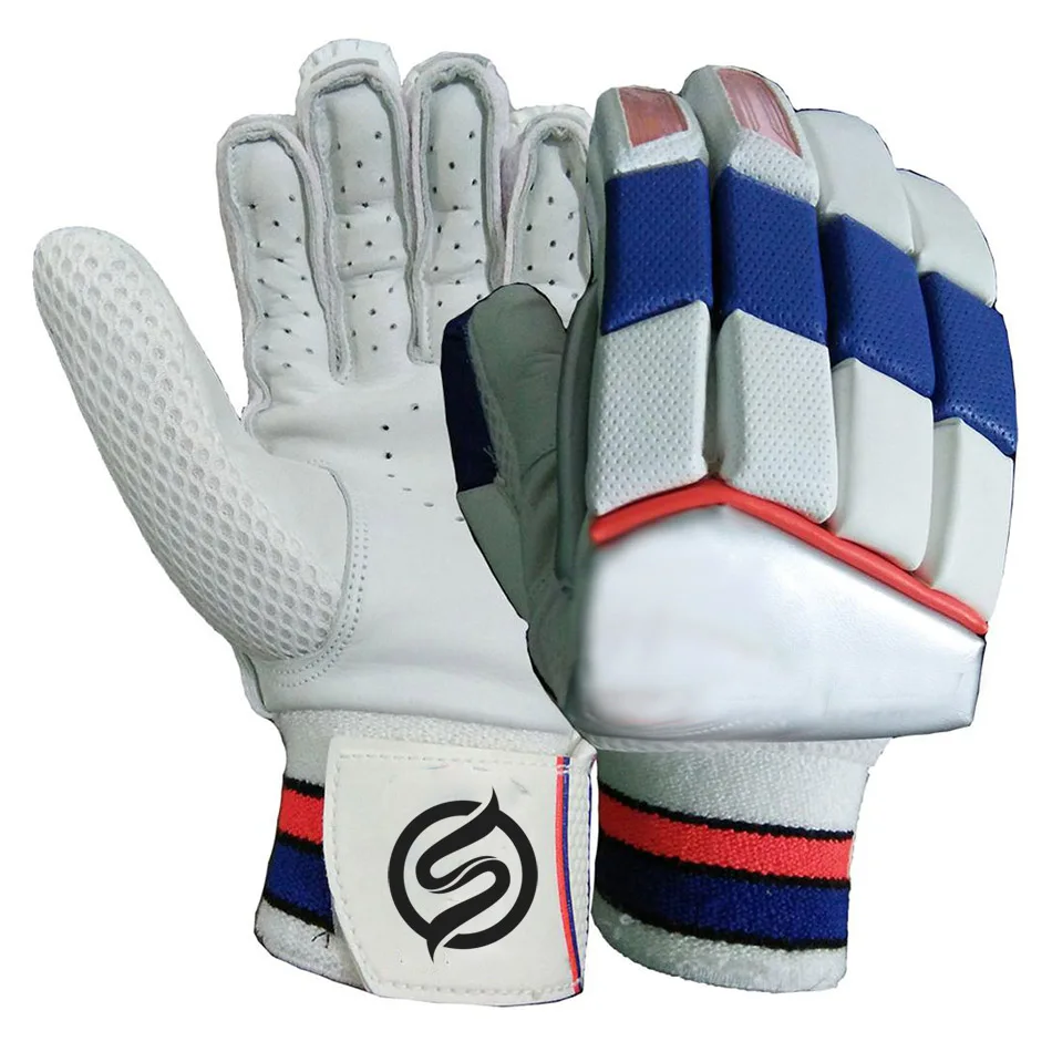 Blue and white Customize Cricket batting gloves Pro quality cricket gloves / Customize logo size and color