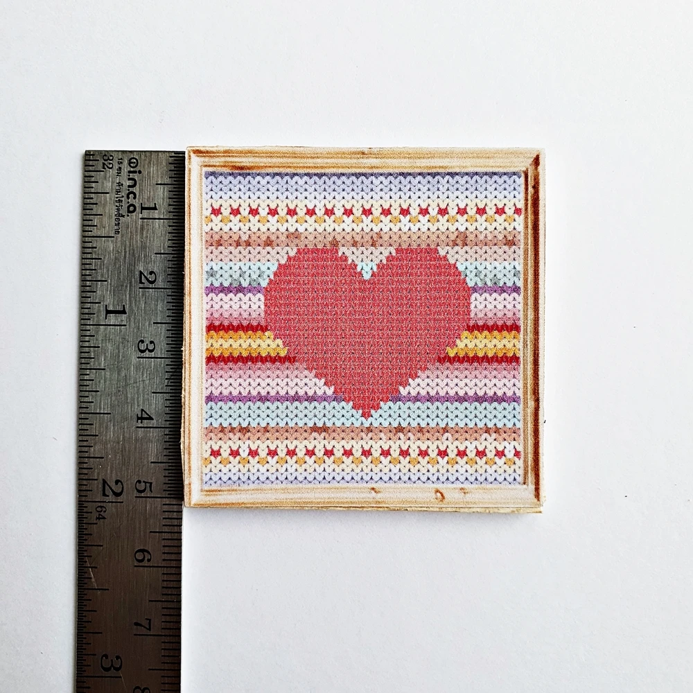 Dollhouse Miniatures Heart Cross Stitch Wall Decoration
