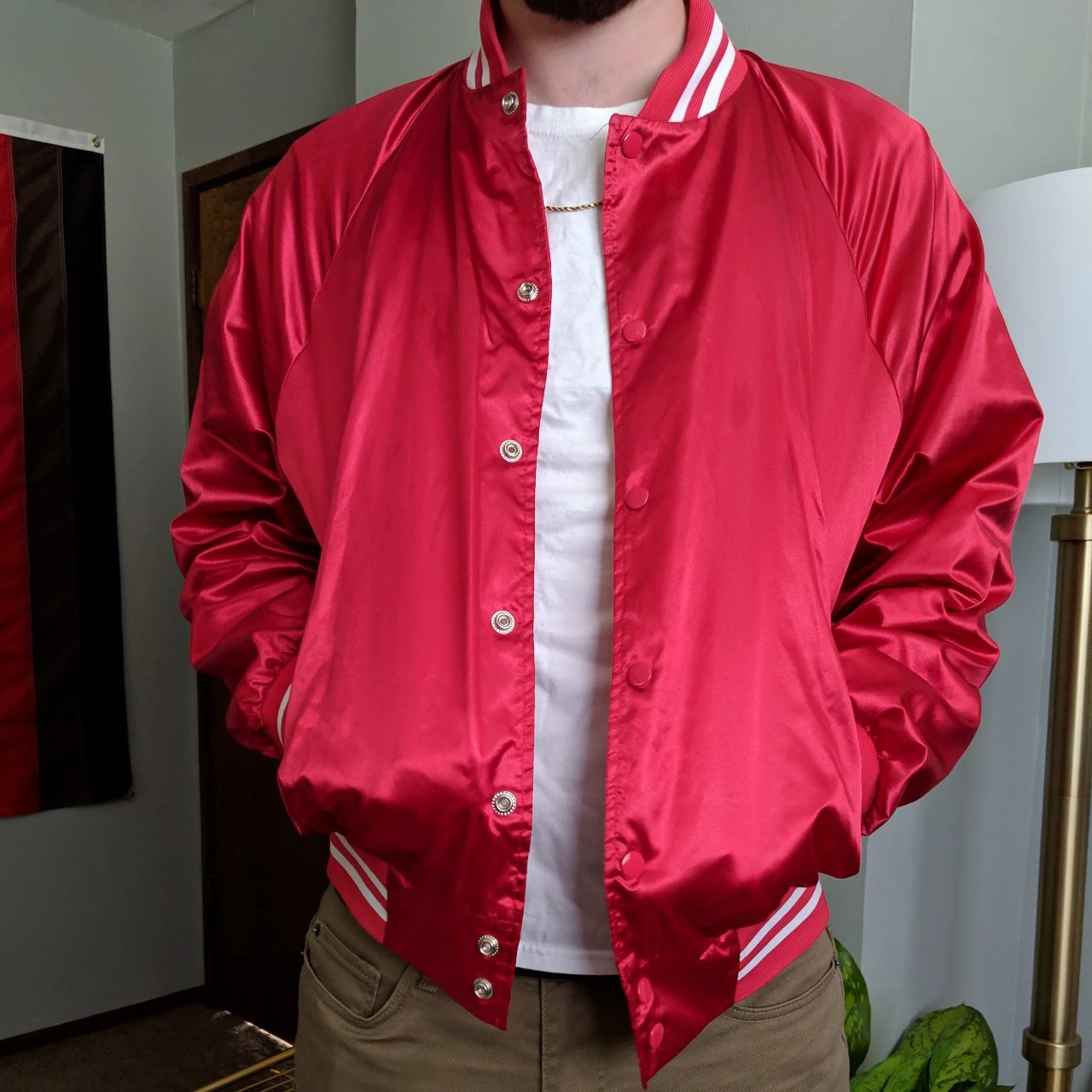 
Custom made 100% polyester satin varsity jacket wholesale satin baseball jackets 