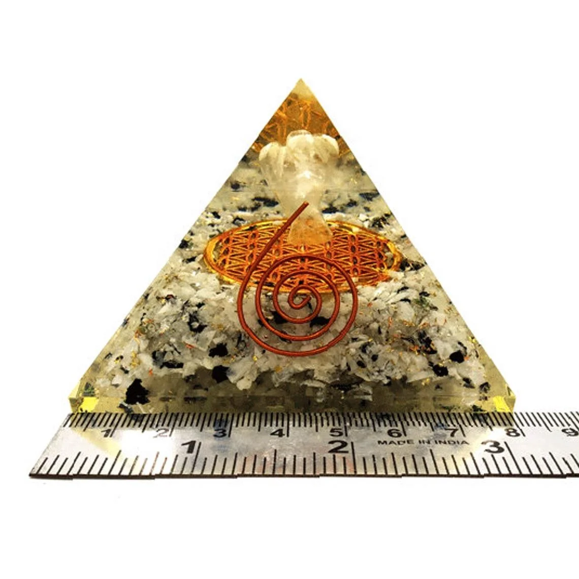 Orgone pyramid with rainbow moonstone and clear quartz angel natura mineral gemstones healing crystal energy pyramid