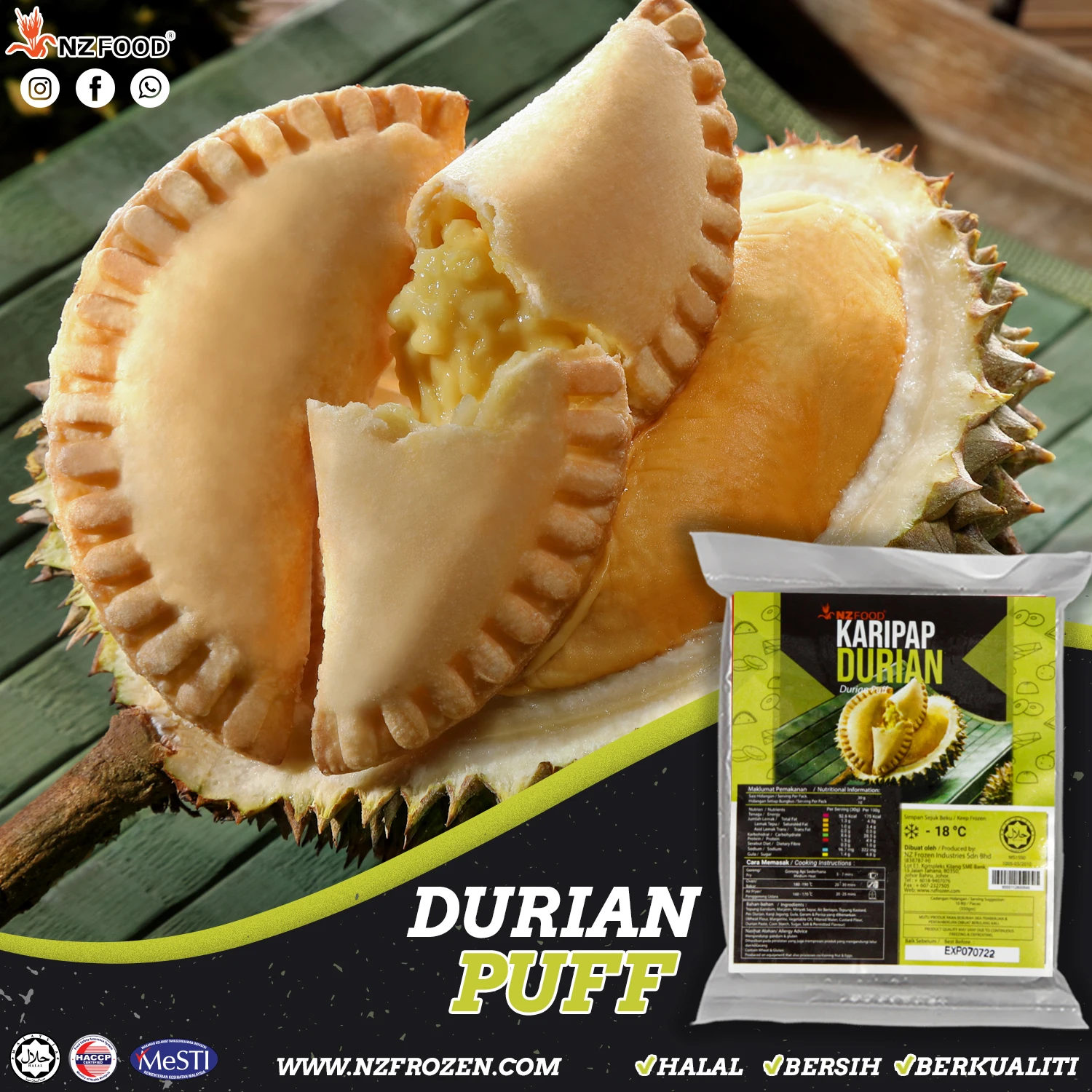 Good Delicious NZ Durian Puff Instant Frozen Food Bag Style Storage Packaging Children Weight Material Pastry Quick Shelf Adults