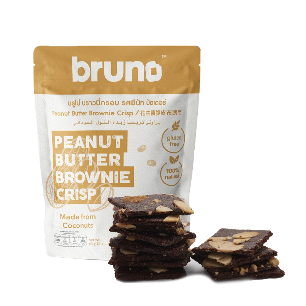 Premium Quality Bruno Brownie Crisp Peanut Butter flavor 60g Gluten Free and 100% Natural Product Export from Thailand