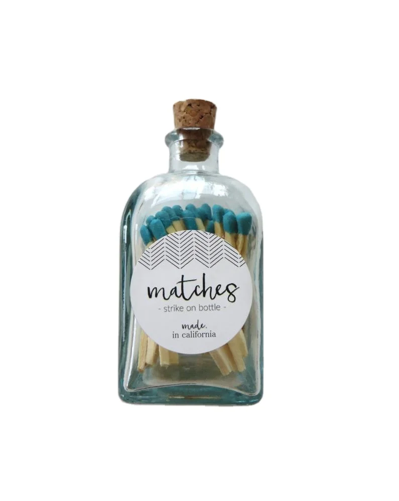 Sell Well Square Glass Jar Wooden Green Matches