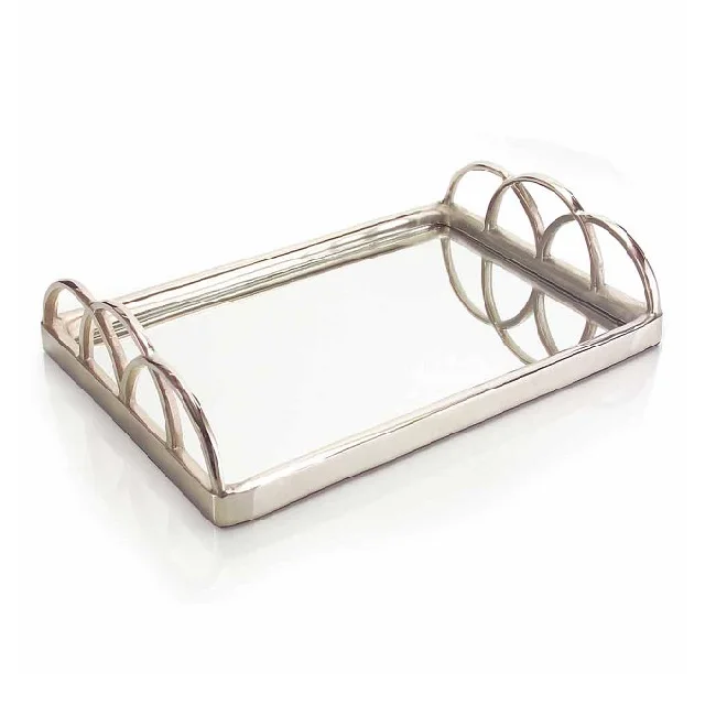 Newest Decor Tray Golden Touched Border Steel Stainless Steel Mirror Tray Custom Size Home Use Tableware Serving Food Occasion
