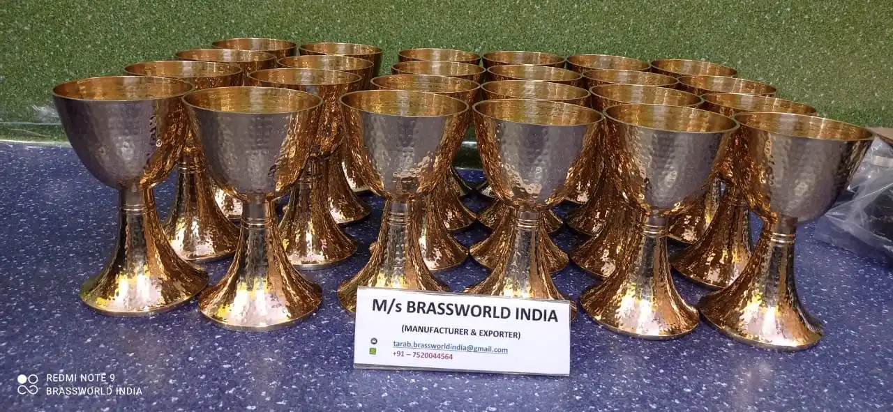 brass gold chalice with authentic hammered work Brassworld India