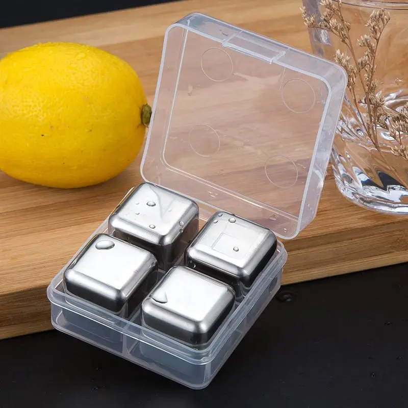 Amazon Hot Selling Reusable Stainless Steel Ice Cube With Tongs Whiskey Ice Cube Stone Whiskey Rocks Gift Set
