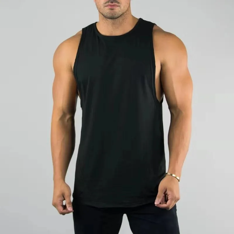 100% Cotton Blank Bodybuilding Exercise Gym Cut Off Top Tank Curved Hem Sublimation Athletic Workout Fit Tank Top For Men