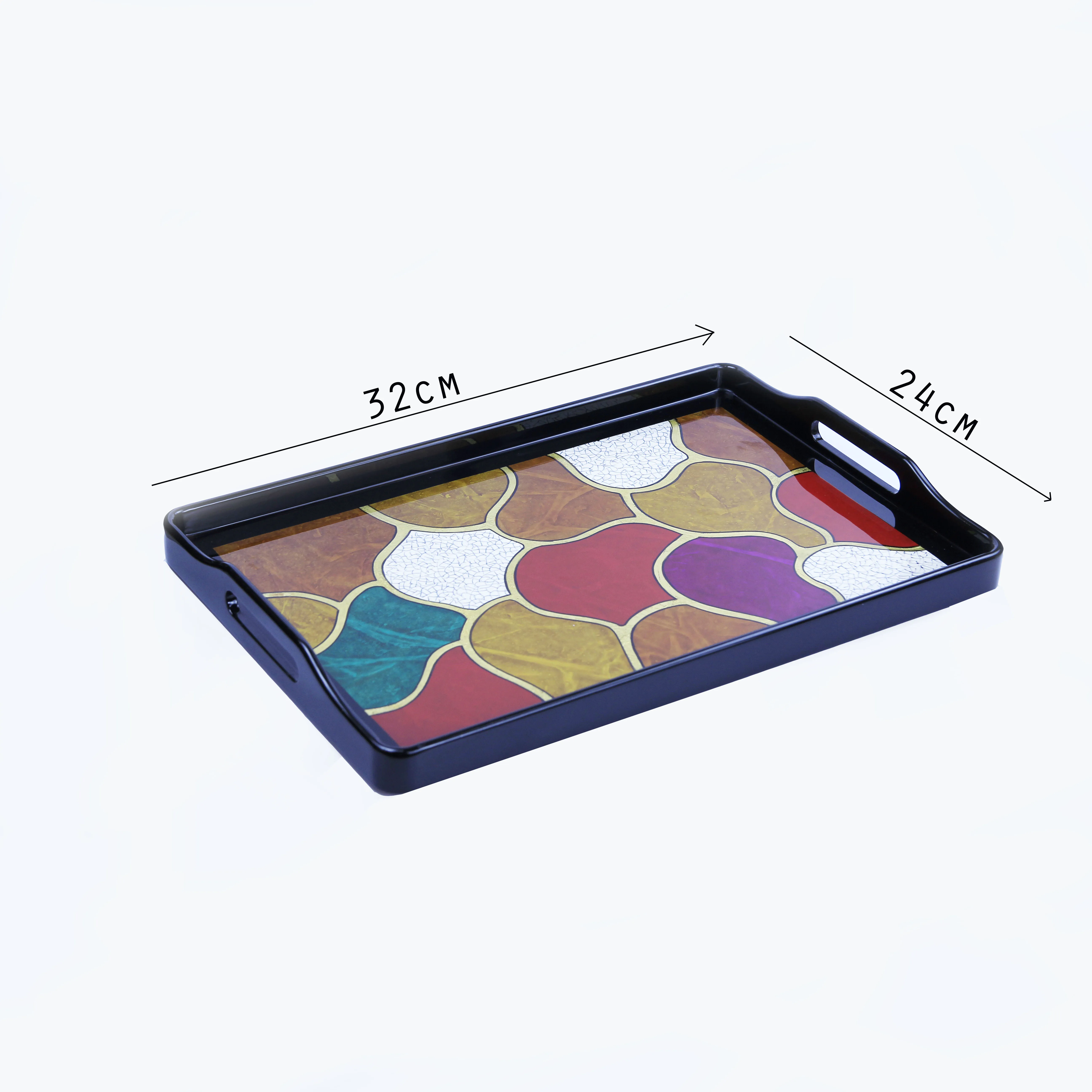 
Viet Nam Hot Sale In Bulk Handmade Premium Quality Rock Design Painted Gold Leaf Home Decoration Wooden Lacquer Serving Tray 