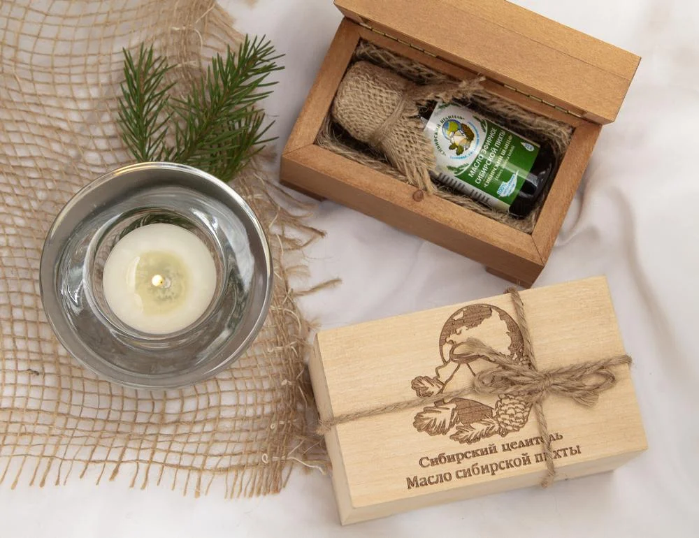 Natural Linden Wooden Box 20 ml Organic Siberian Fir Essential Oil Without Auxiliary Substances