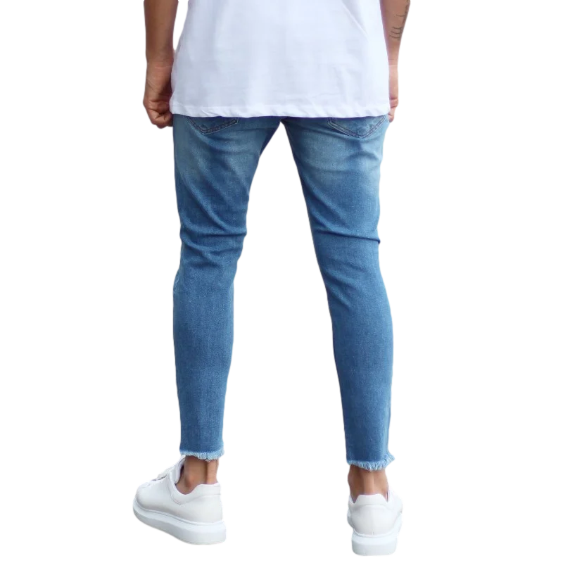 Casual 100% Cotton Men Skinny Jeans with Heavy Rips in Blue Man New Style High Quality Wholesale Offer Trend 2022